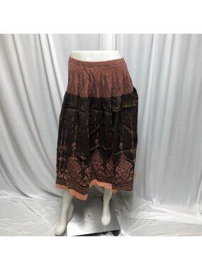Coldwater Creek Skirt Womens Size Petite Medium Brown Orange Broomstick Peasant